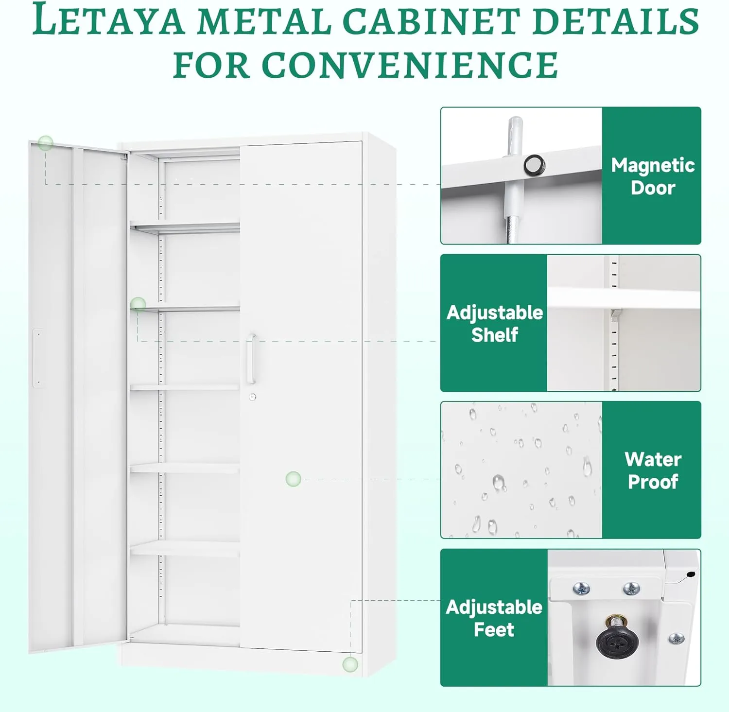 Letaya Metal Storage Cabinet with Lock Door Adjustable Shelf,72" Steel Lockers for Office, Home,School,Kitchen,Garage Tool Utility Cabinet (2 Door-White)