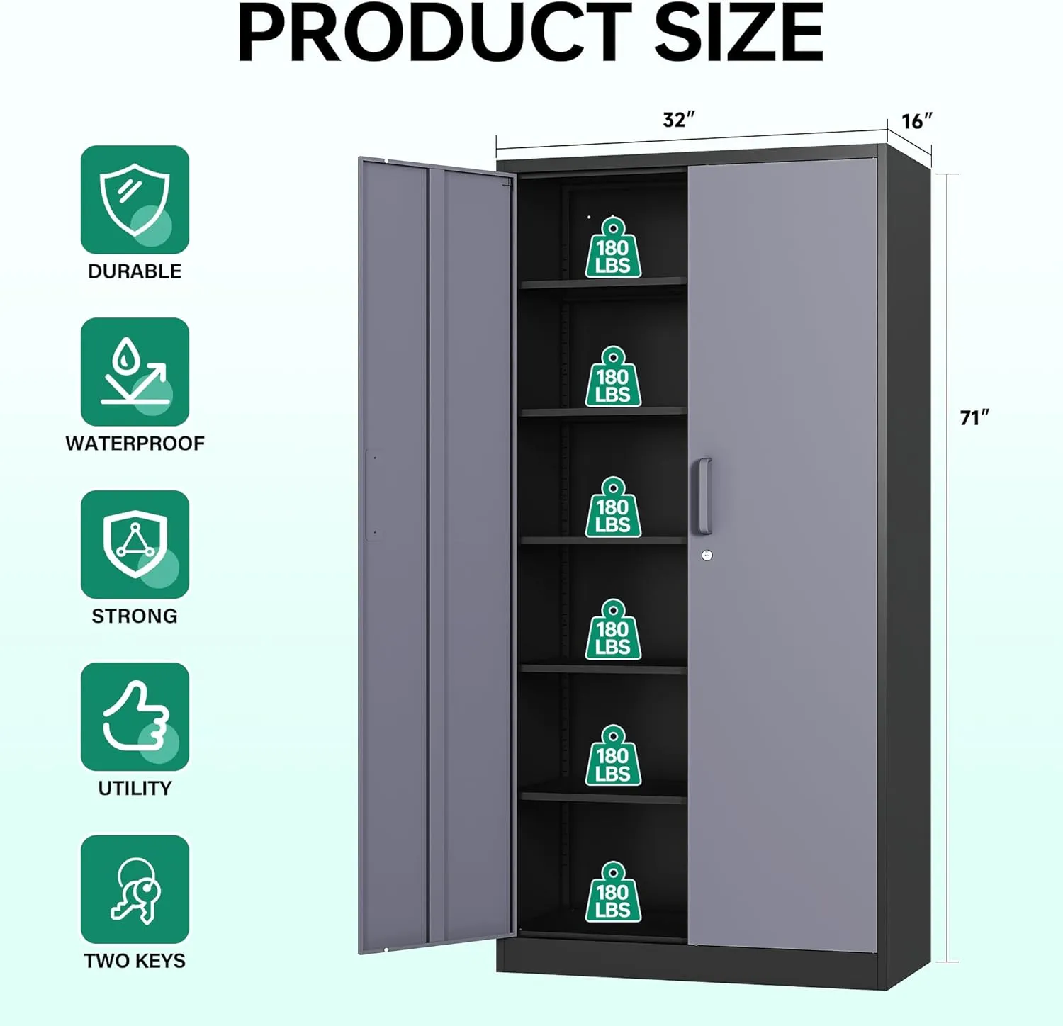 Letaya Metal Storage Cabinets with Lock Door and 5 Adjustable Shelves, Steel Garage Tool Organization Cabinets for Home,Utility Room, Warehouse,Lockers(71"-Black Gray)
