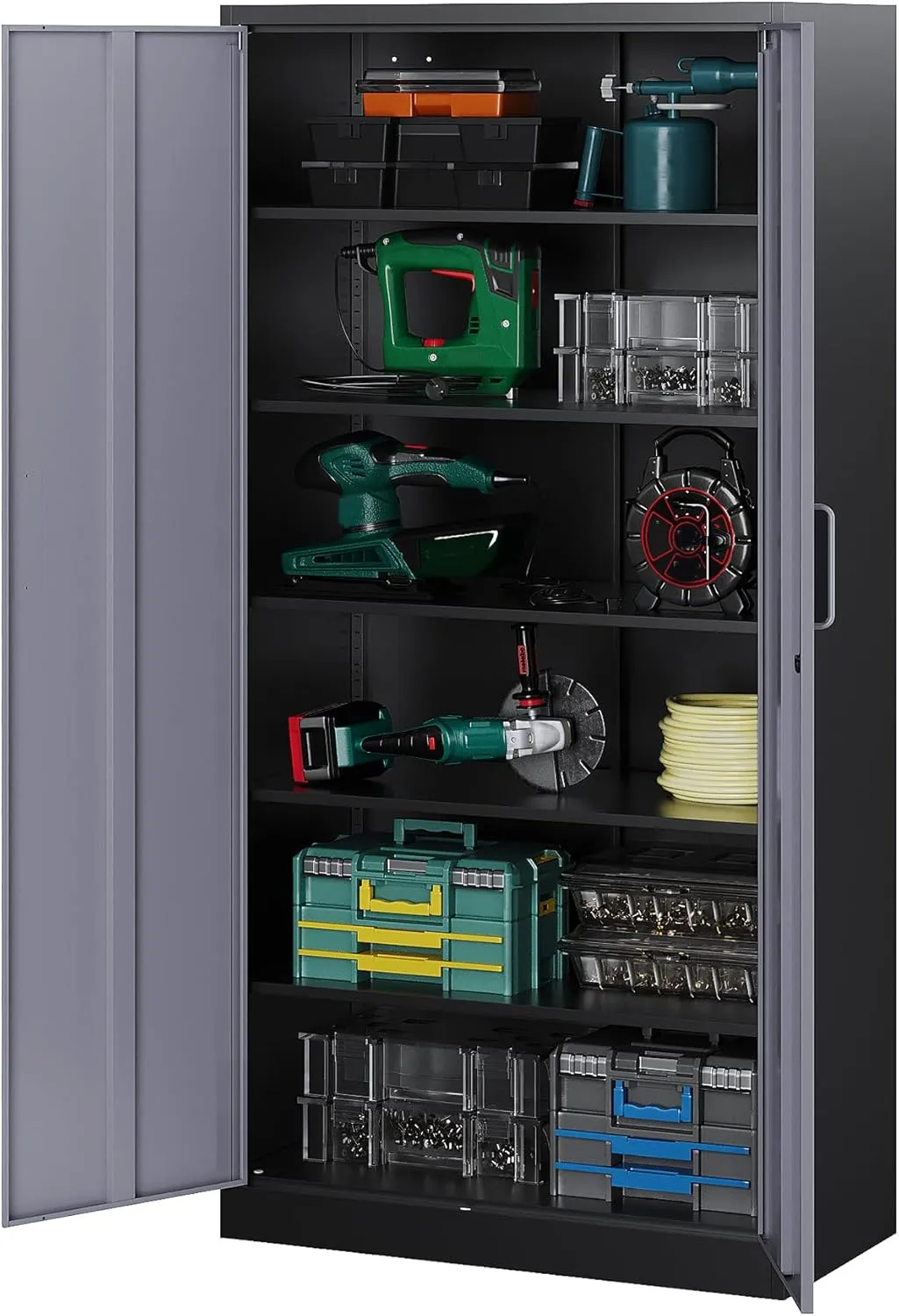 Letaya Metal Storage Cabinets with Lock Door and 5 Adjustable Shelves, Steel Garage Tool Organization Cabinets for Home,Utility Room, Warehouse,Lockers(71"-Black Gray)