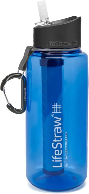 LifeStraw Go Water Filter Bottles with 2-Stage Integrated Filter Straw for Hiking, Backpacking, and Travel, 1L; Blue 1L