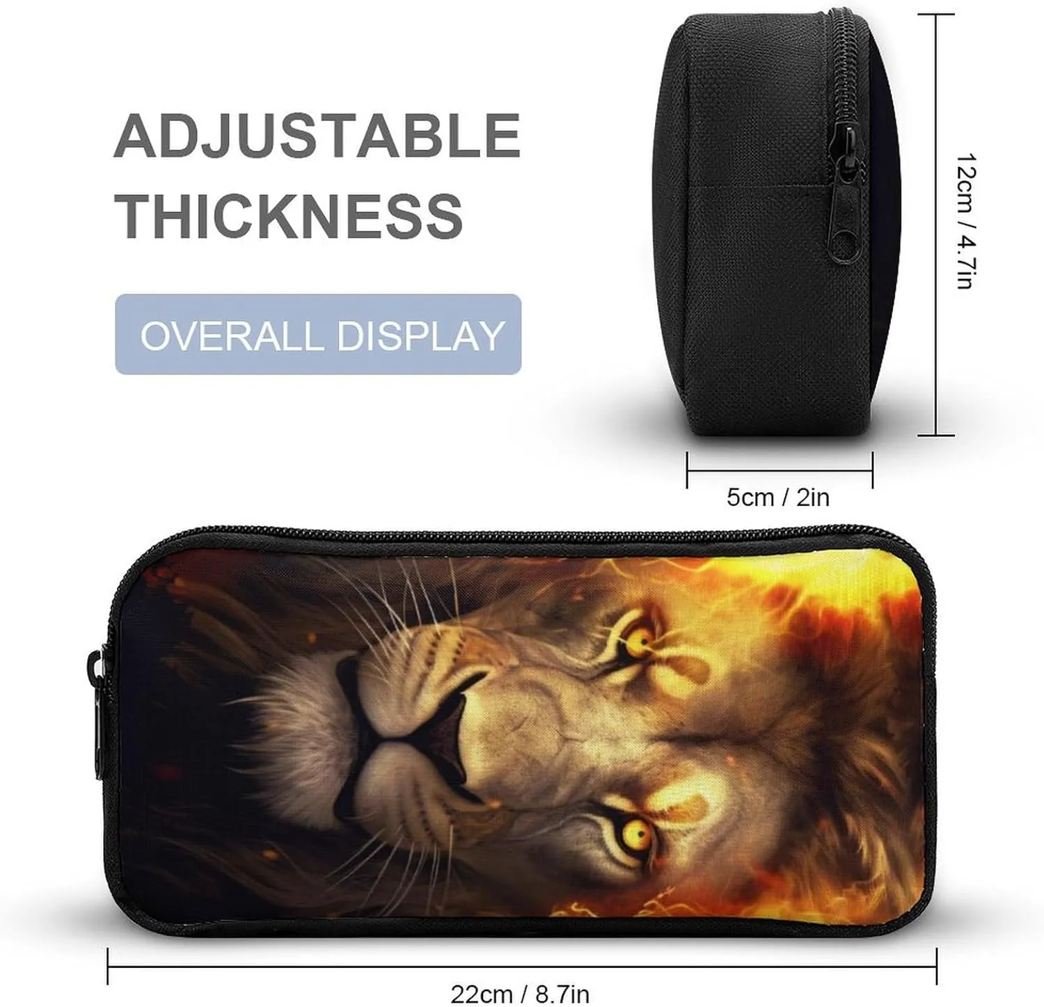 Lion Backpack with Lunch Box & Pencil Case, 16 Inch Cute Lions Themed Bookbag, Adjustable Lightweight Large Capacity, Colorful Daily Casual Backpacks Set with Lunch Bag