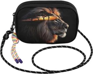 Lion Savannah Black Crossbody Bags for Women Cell Phone Purses Women's Shoulder Handbag Wallet Purse with Rope Pendant