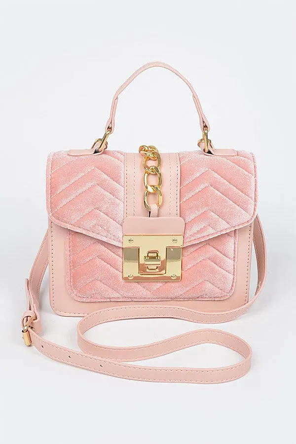 LISA BAG/HPC5491 Pink Faux Leather with Pink Velvet Quilted Panels