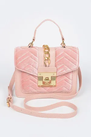 LISA BAG/HPC5491 Pink Faux Leather with Pink Velvet Quilted Panels