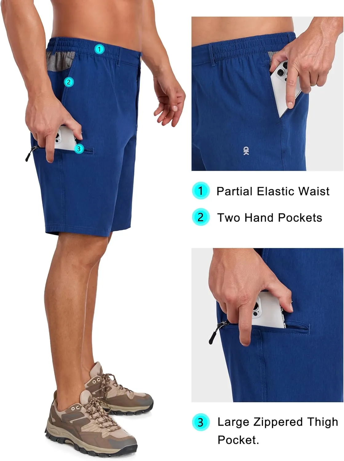 Little Donkey Andy Men's Quick Dry Stretch Shorts for Hiking Golf Travel, with Elastic Waist