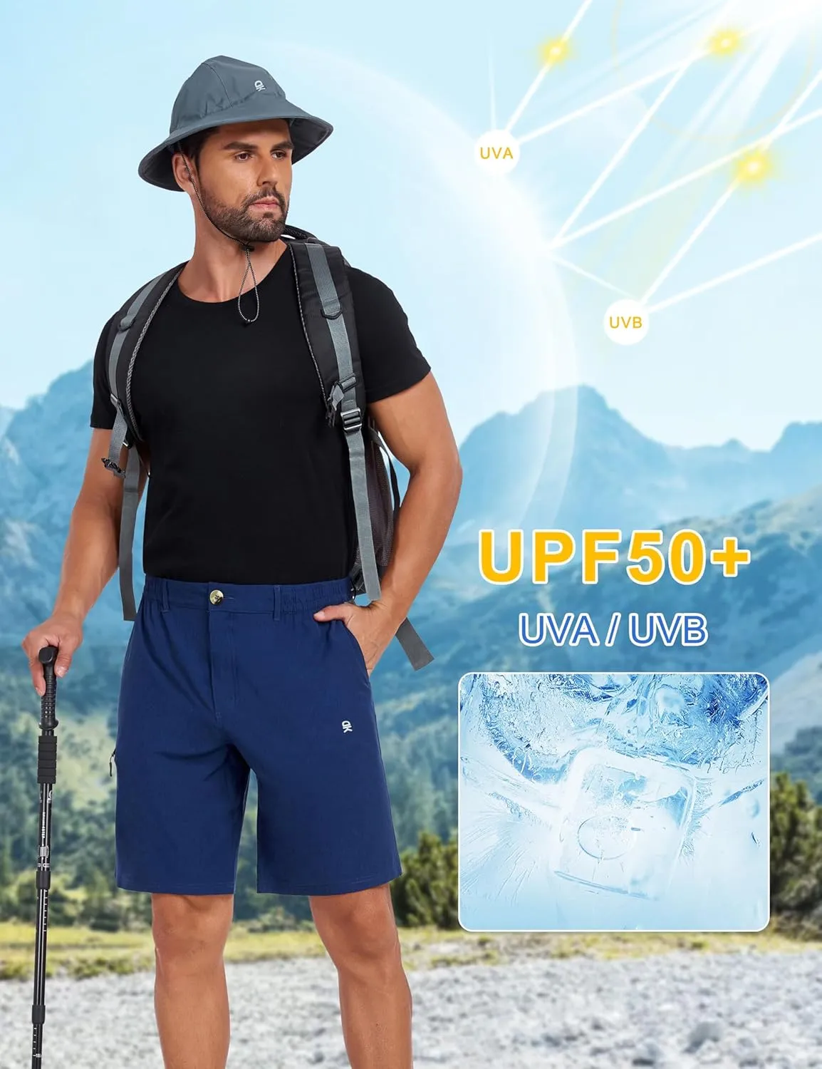 Little Donkey Andy Men's Quick Dry Stretch Shorts for Hiking Golf Travel, with Elastic Waist