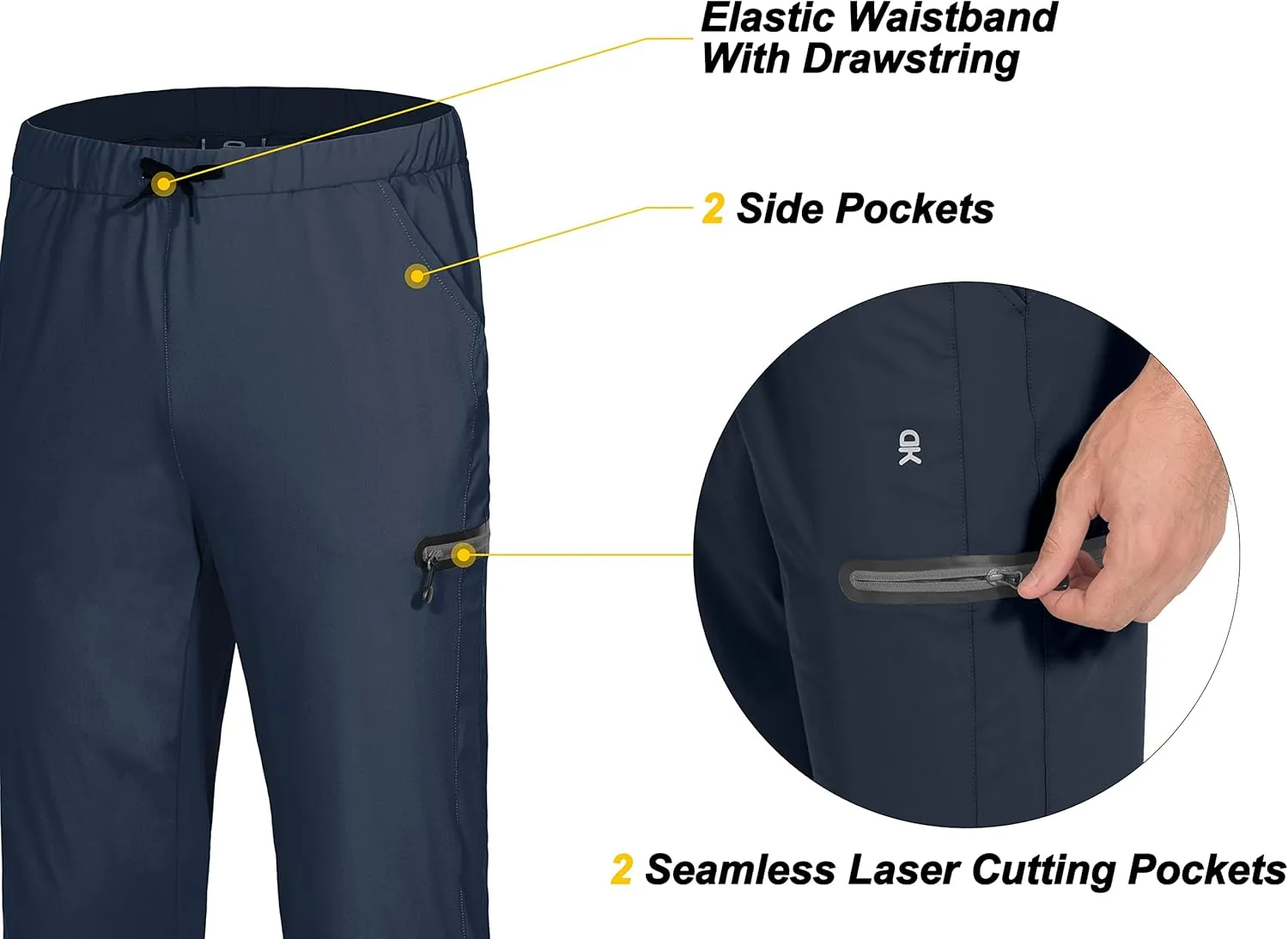 Little Donkey Andy Men's Ultra-Stretch Lightweight Quick Dry Athletic Pants Drawstring Travel Exercise Running Jogging