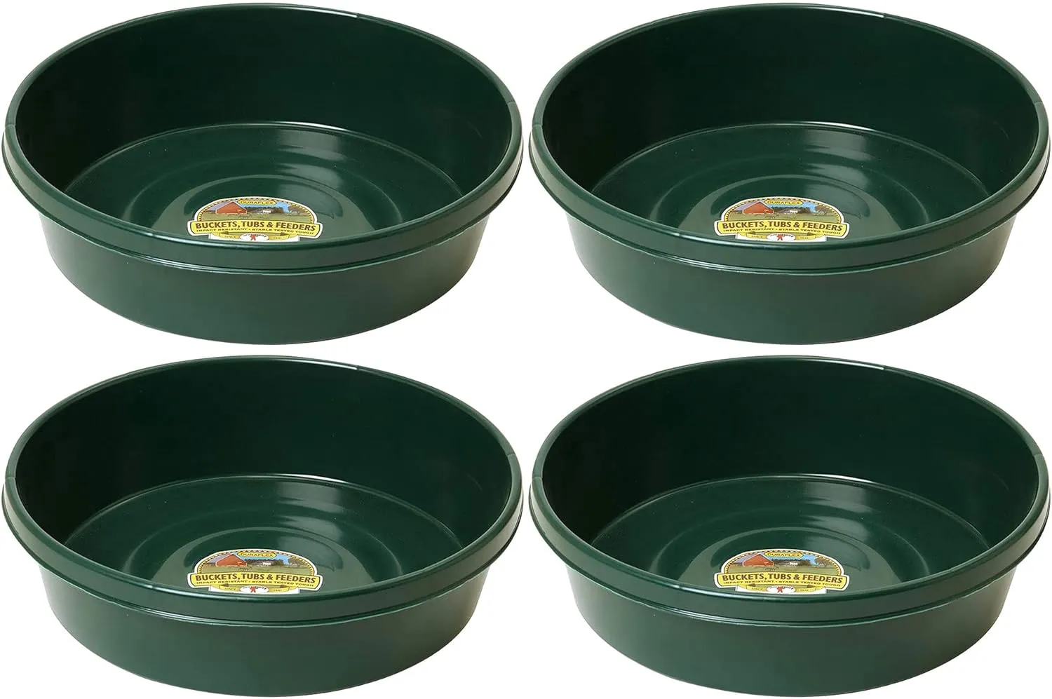 Little Giant 3 Gallon Durable and Versatile Plastic Flat Farm Livestock and Pet Ranch Home Feed and Water Utility Pan, Green (4 Pack)