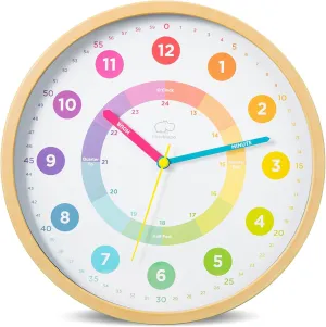 LittleHippo Learning Clock for Kids for Teaching to Tell Time - Kid's Analog, Silent, Non-Ticking Wall Clock for Bedrooms, Nursery, Playroom, School Classroom, Study to Learn to Tell Time