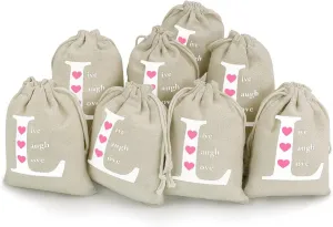 Live Laugh Love Cute Tag Drawstring Gift Bags 8 Sets Pockets DIY Jewelry Storage Pouches Wedding Party