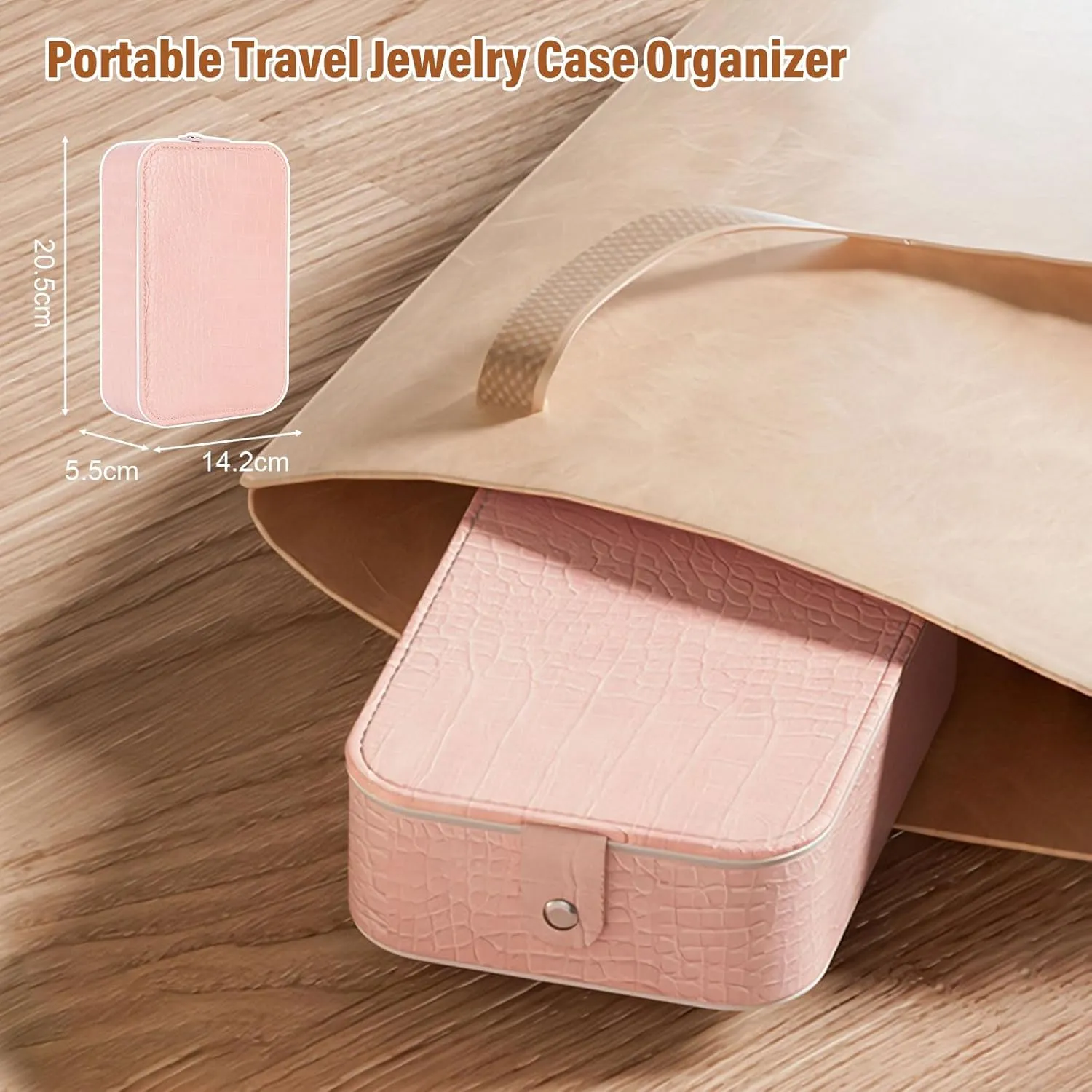LiveGo 3-Color LED Travel Jewelry Case and Makeup Bag with Mirror, Dust-Proof Jewelry Box, 10 Sealed Jewelry Bags - Compact Cosmetic Mirror Case for Women Girls Travel Essentials (Pink, L)