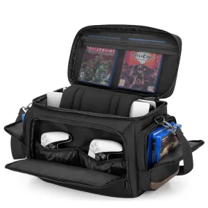 LoDrid Travel Carry Case Compatible with PS5/PS5 Slim/PS4/PS4 Pro/PS4 Slim/Xbox One/Xbox One X for Console and 15.6" Laptop, Protective Gaming Bag with Handle and Shoulder Strap, Black