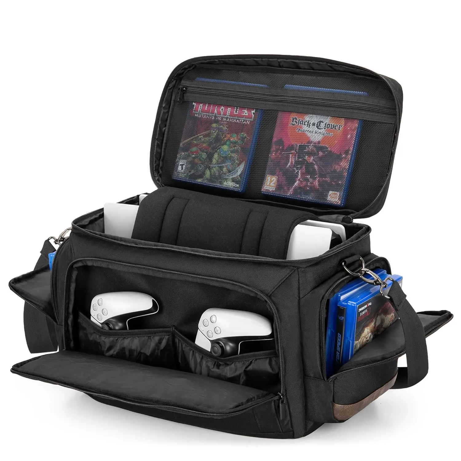 LoDrid Travel Carry Case Compatible with PS5/PS5 Slim/PS4/PS4 Pro/PS4 Slim/Xbox One/Xbox One X for Console and 15.6" Laptop, Protective Gaming Bag with Handle and Shoulder Strap, Black
