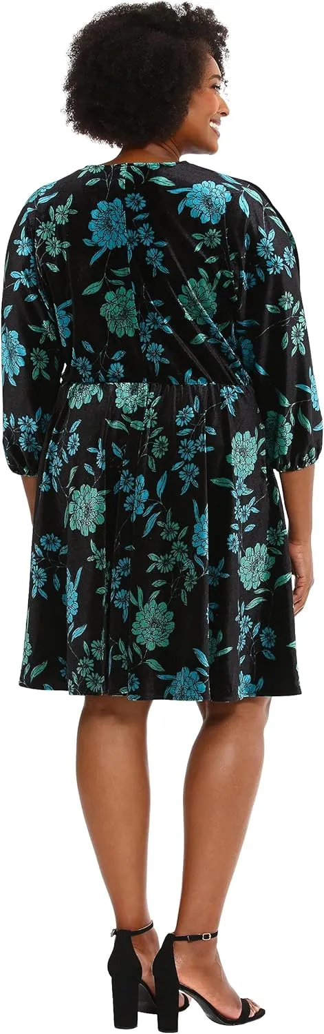 London Times Women's Long Sleeve V-Neck Dress