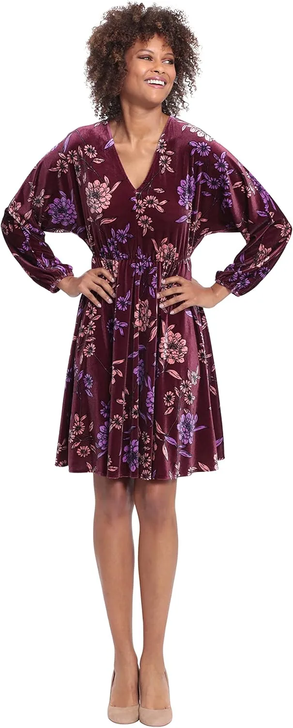 London Times Women's Long Sleeve V-Neck Dress