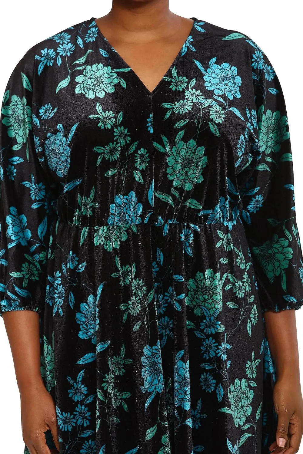 London Times Women's Long Sleeve V-Neck Dress