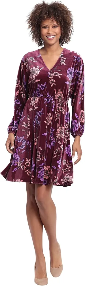 London Times Women's Long Sleeve V-Neck Dress