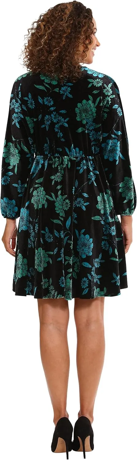 London Times Women's Long Sleeve V-Neck Dress