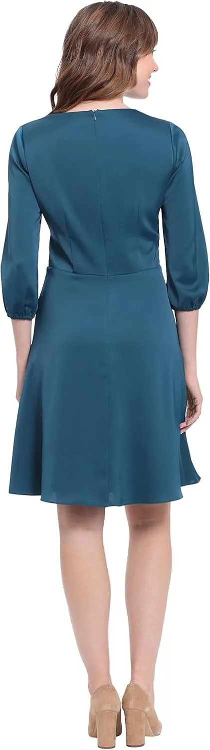London Times Women's Twist Waist Detail Dress with Front Neck Keyhole
