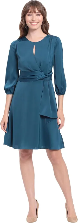 London Times Women's Twist Waist Detail Dress with Front Neck Keyhole