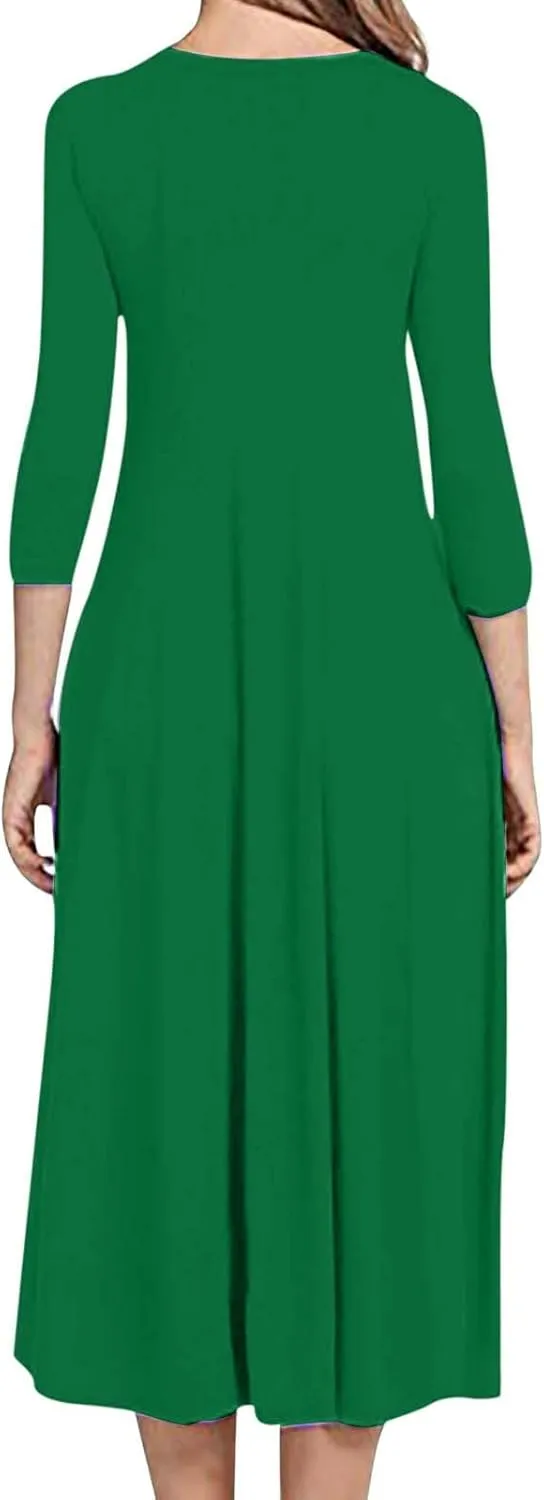 Long Dresses for Women Casual Plus Size Solid 3/4 Sleeve Loose Fit Ruffle Flowy Maxi Dress Fall Outfits Clothes 2024
