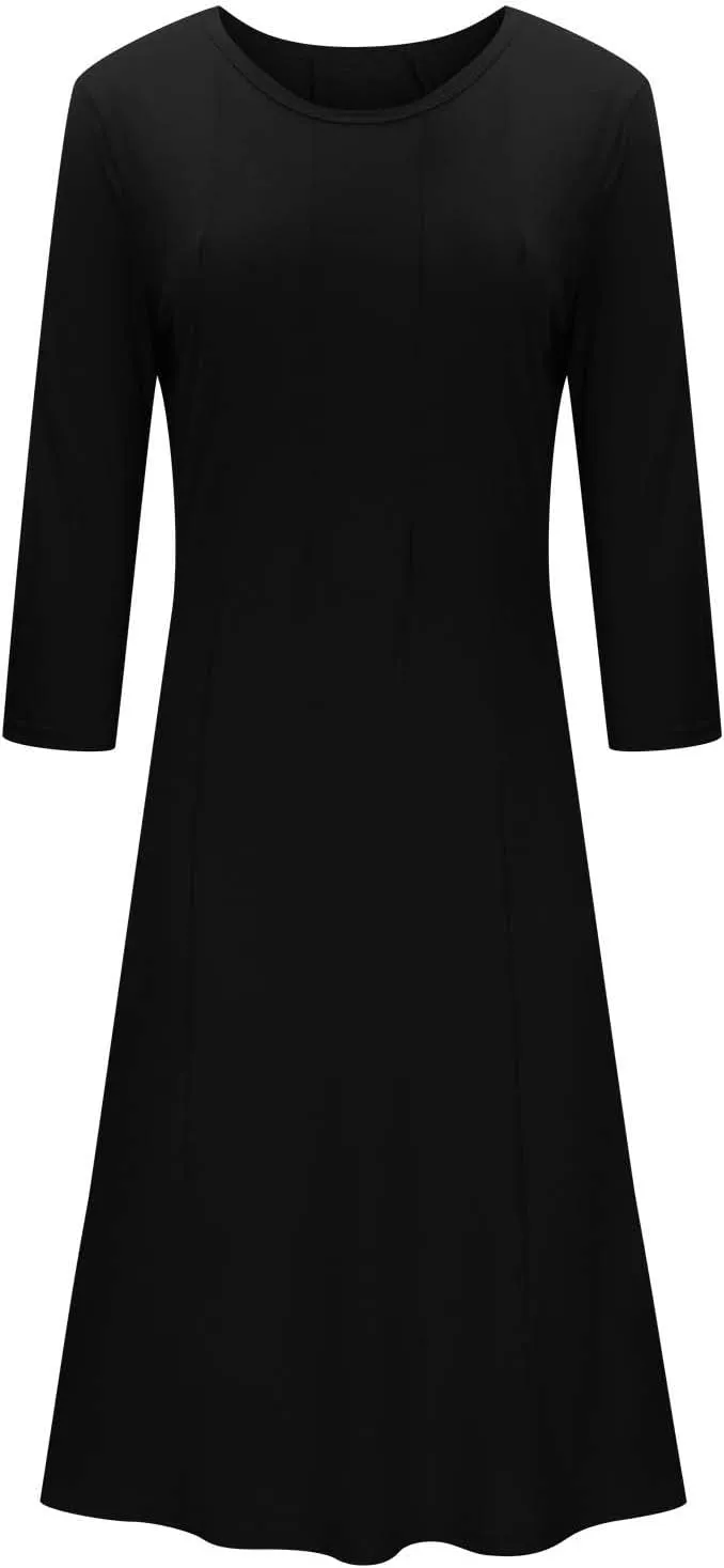 Long Dresses for Women Casual Plus Size Solid 3/4 Sleeve Loose Fit Ruffle Flowy Maxi Dress Fall Outfits Clothes 2024