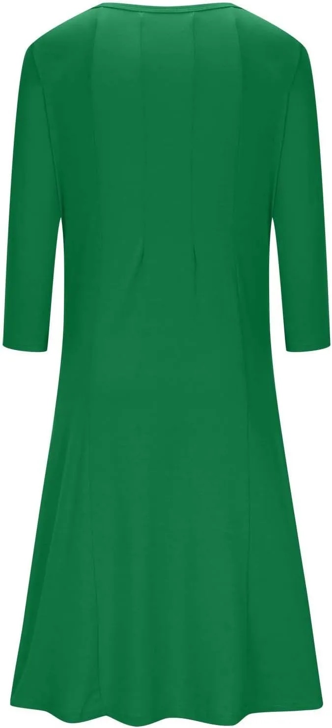 Long Dresses for Women Casual Plus Size Solid 3/4 Sleeve Loose Fit Ruffle Flowy Maxi Dress Fall Outfits Clothes 2024