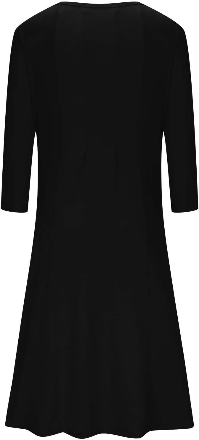 Long Dresses for Women Casual Plus Size Solid 3/4 Sleeve Loose Fit Ruffle Flowy Maxi Dress Fall Outfits Clothes 2024