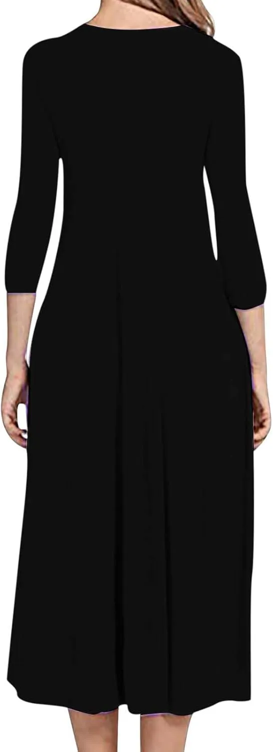 Long Dresses for Women Casual Plus Size Solid 3/4 Sleeve Loose Fit Ruffle Flowy Maxi Dress Fall Outfits Clothes 2024