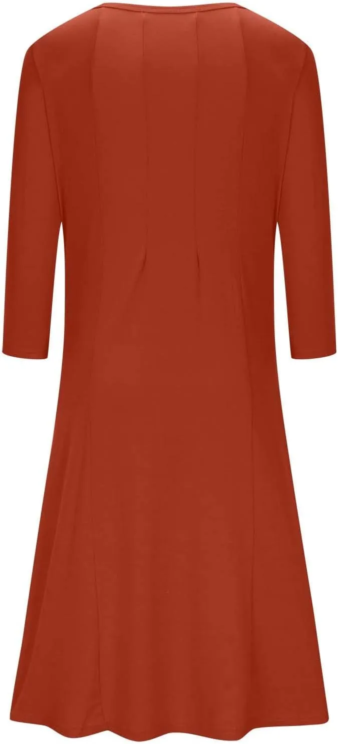 Long Dresses for Women Casual Plus Size Solid 3/4 Sleeve Loose Fit Ruffle Flowy Maxi Dress Fall Outfits Clothes 2024