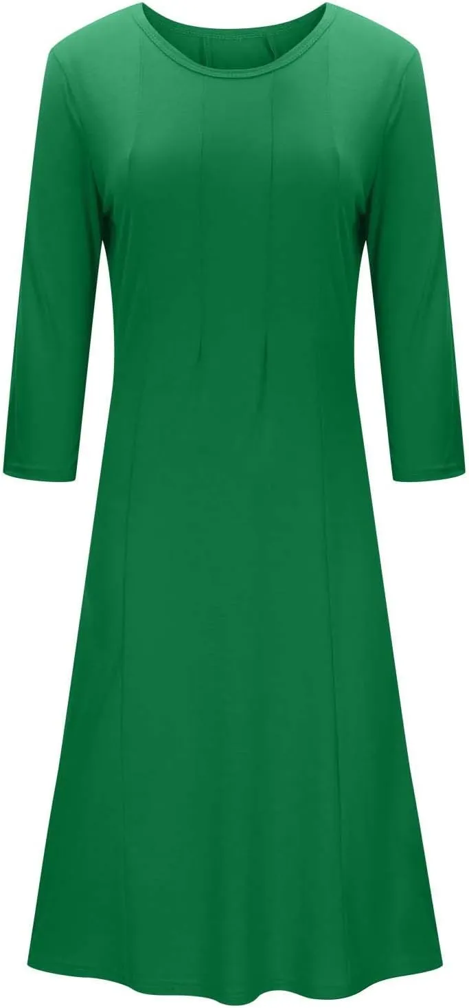 Long Dresses for Women Casual Plus Size Solid 3/4 Sleeve Loose Fit Ruffle Flowy Maxi Dress Fall Outfits Clothes 2024