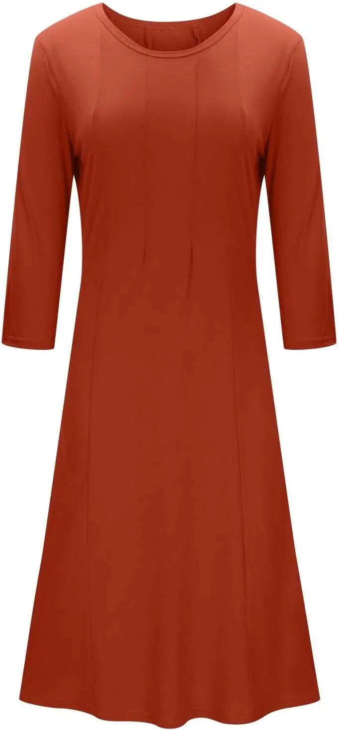 Long Dresses for Women Casual Plus Size Solid 3/4 Sleeve Loose Fit Ruffle Flowy Maxi Dress Fall Outfits Clothes 2024