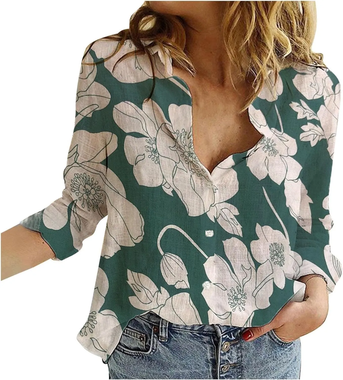 Long Sleeve Shirts for Women Short Sleeve Button Down Blouse Plus Size Collared Linen Work Blouse Tops with Pocket