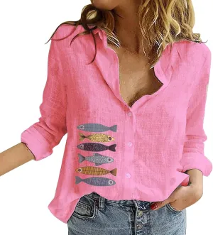 Long Sleeve Shirts for Women Short Sleeve Button Down Blouse Plus Size Collared Linen Work Blouse Tops with Pocket