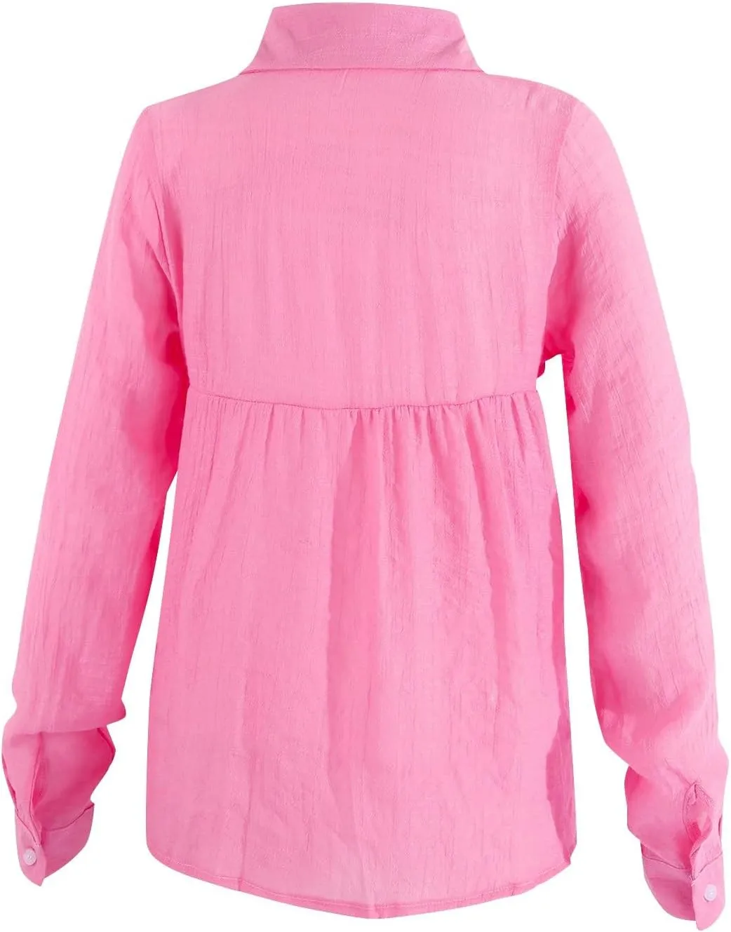 Long Sleeve Shirts for Women Short Sleeve Button Down Blouse Plus Size Collared Linen Work Blouse Tops with Pocket