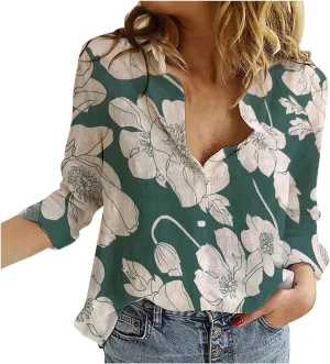 Long Sleeve Shirts for Women Short Sleeve Button Down Blouse Plus Size Collared Linen Work Blouse Tops with Pocket