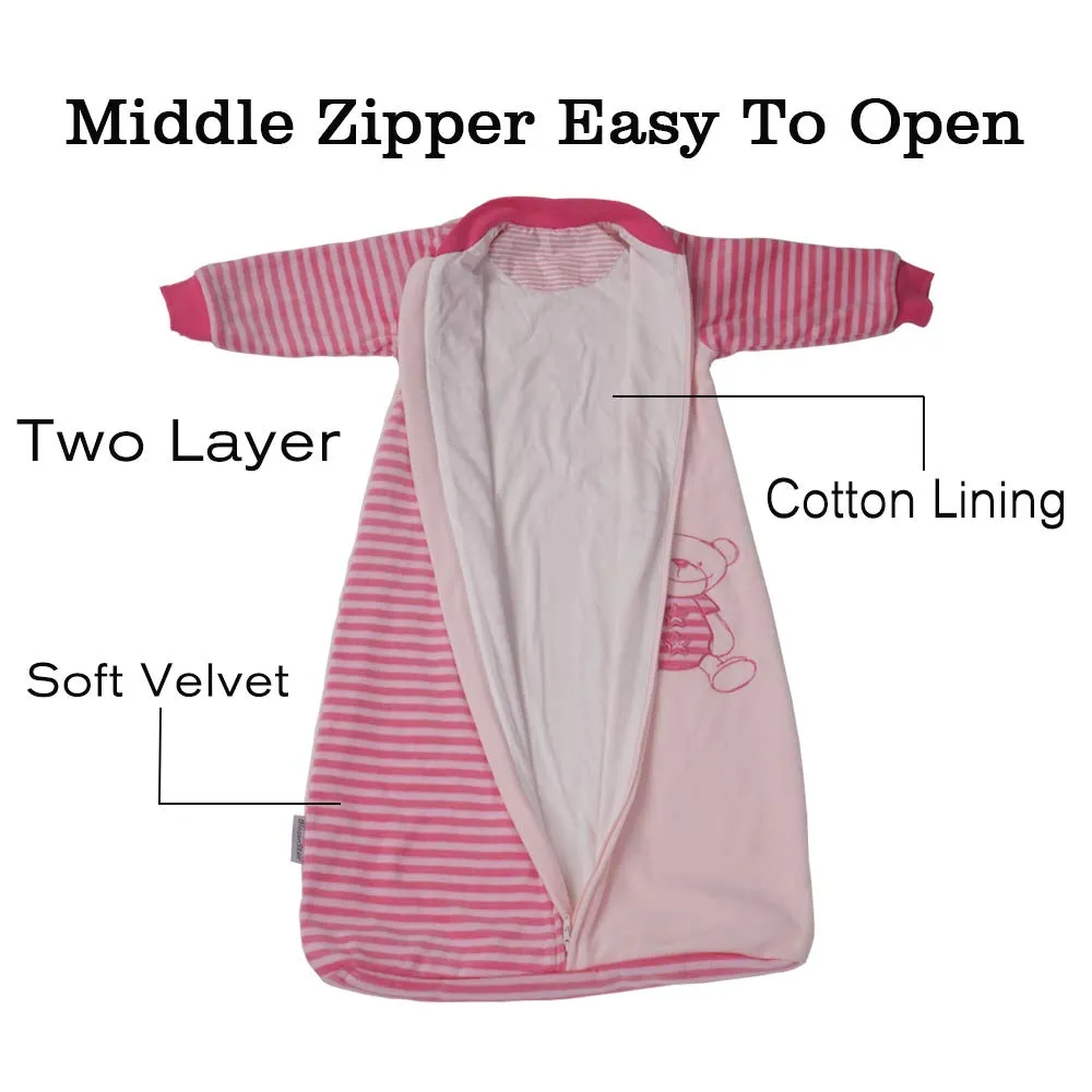 Long Sleeve Sleep Sack Toddler (2-5t) Warm Cotton Velvet, Tog 2.0, Baby Sleeping Bag Withy Arms Infant Sleeved Wearable Blanket Sleeper, Large and Long,4 Seasons, Soft
