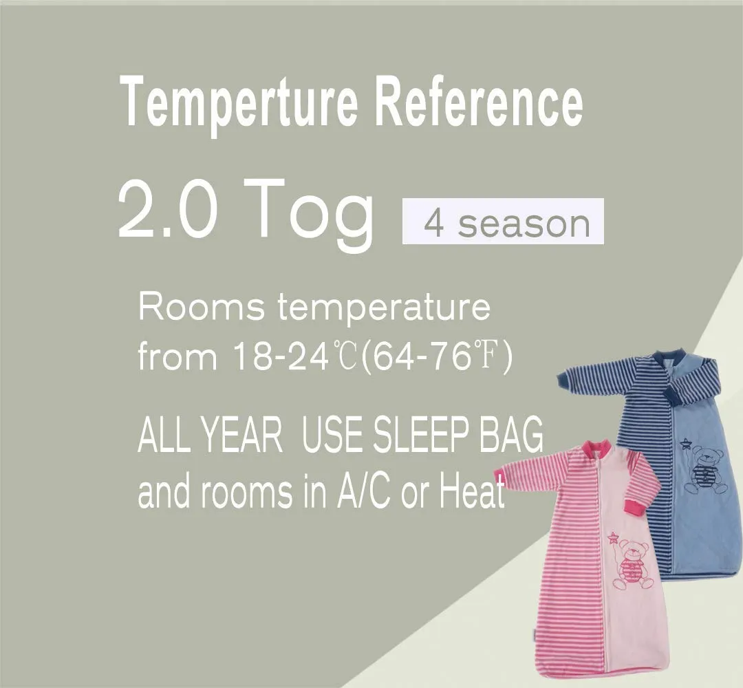 Long Sleeve Sleep Sack Toddler (2-5t) Warm Cotton Velvet, Tog 2.0, Baby Sleeping Bag Withy Arms Infant Sleeved Wearable Blanket Sleeper, Large and Long,4 Seasons, Soft