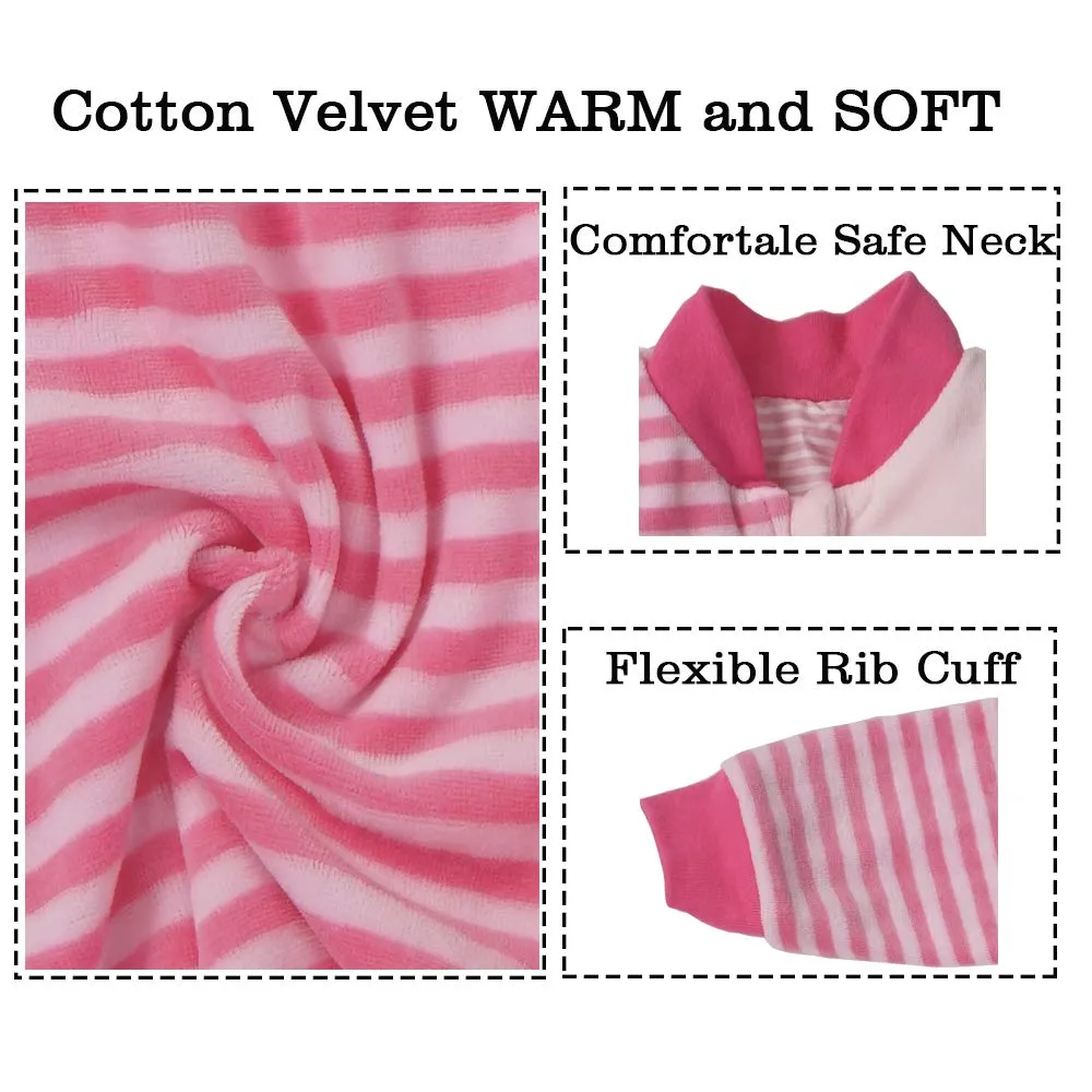Long Sleeve Sleep Sack Toddler (2-5t) Warm Cotton Velvet, Tog 2.0, Baby Sleeping Bag Withy Arms Infant Sleeved Wearable Blanket Sleeper, Large and Long,4 Seasons, Soft