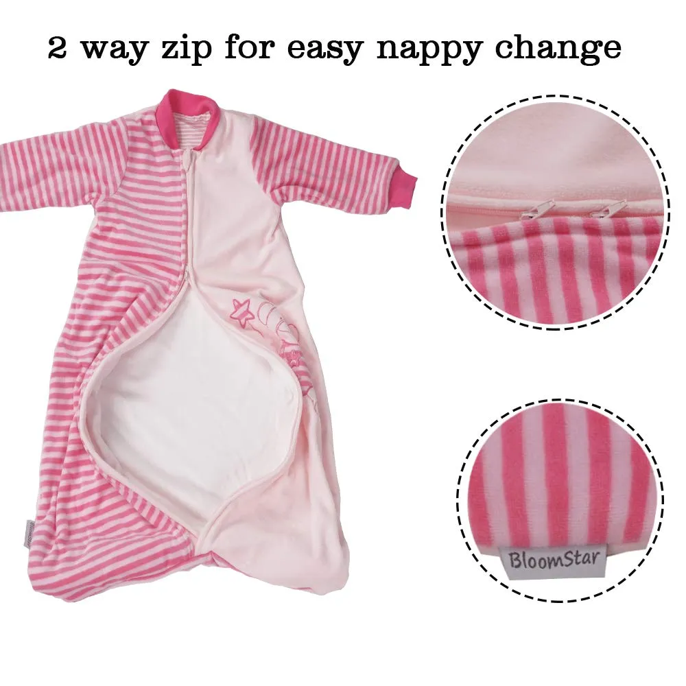 Long Sleeve Sleep Sack Toddler (2-5t) Warm Cotton Velvet, Tog 2.0, Baby Sleeping Bag Withy Arms Infant Sleeved Wearable Blanket Sleeper, Large and Long,4 Seasons, Soft