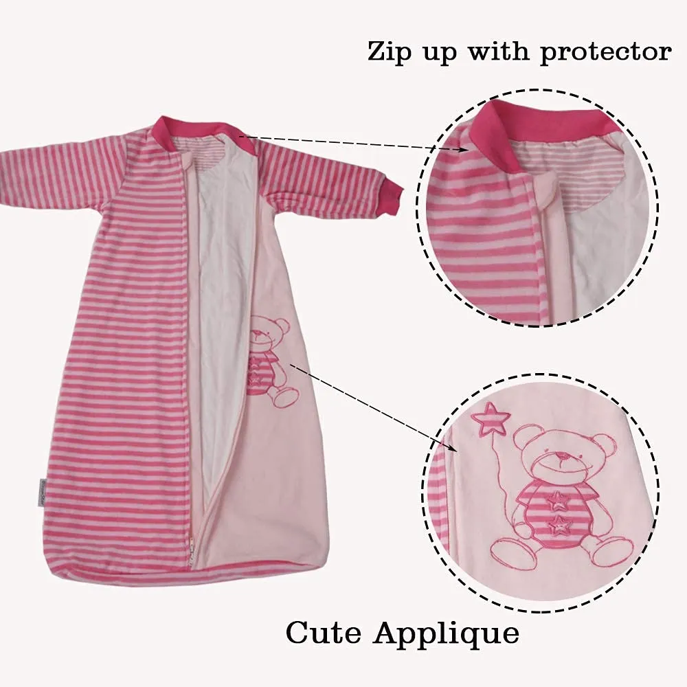 Long Sleeve Sleep Sack Toddler (2-5t) Warm Cotton Velvet, Tog 2.0, Baby Sleeping Bag Withy Arms Infant Sleeved Wearable Blanket Sleeper, Large and Long,4 Seasons, Soft