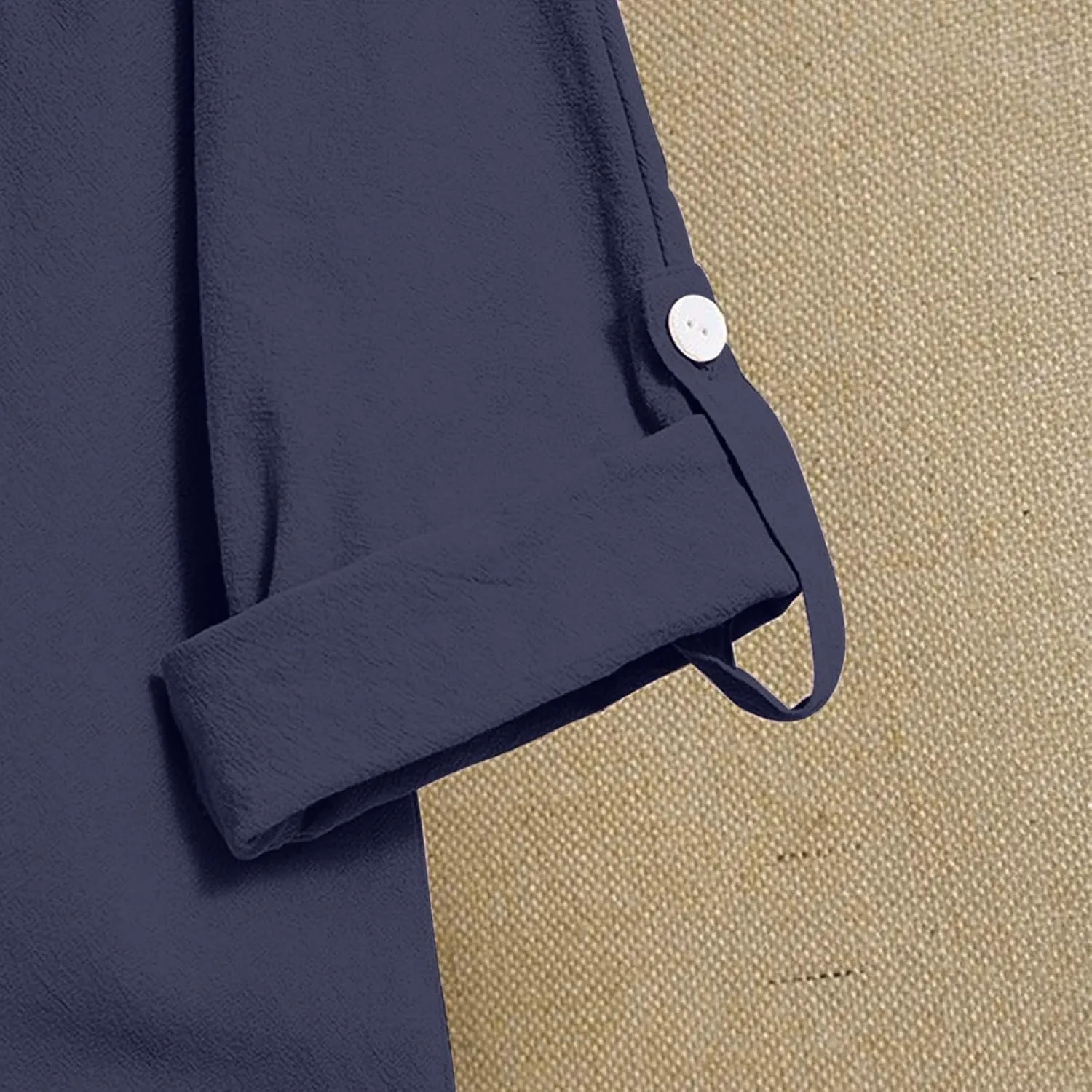 Long Sleeve Workout Tops for Women Cotton Linen V-Neck Button Baggy Blouse Solid Color Loose Fit Clothes Trendy 2024