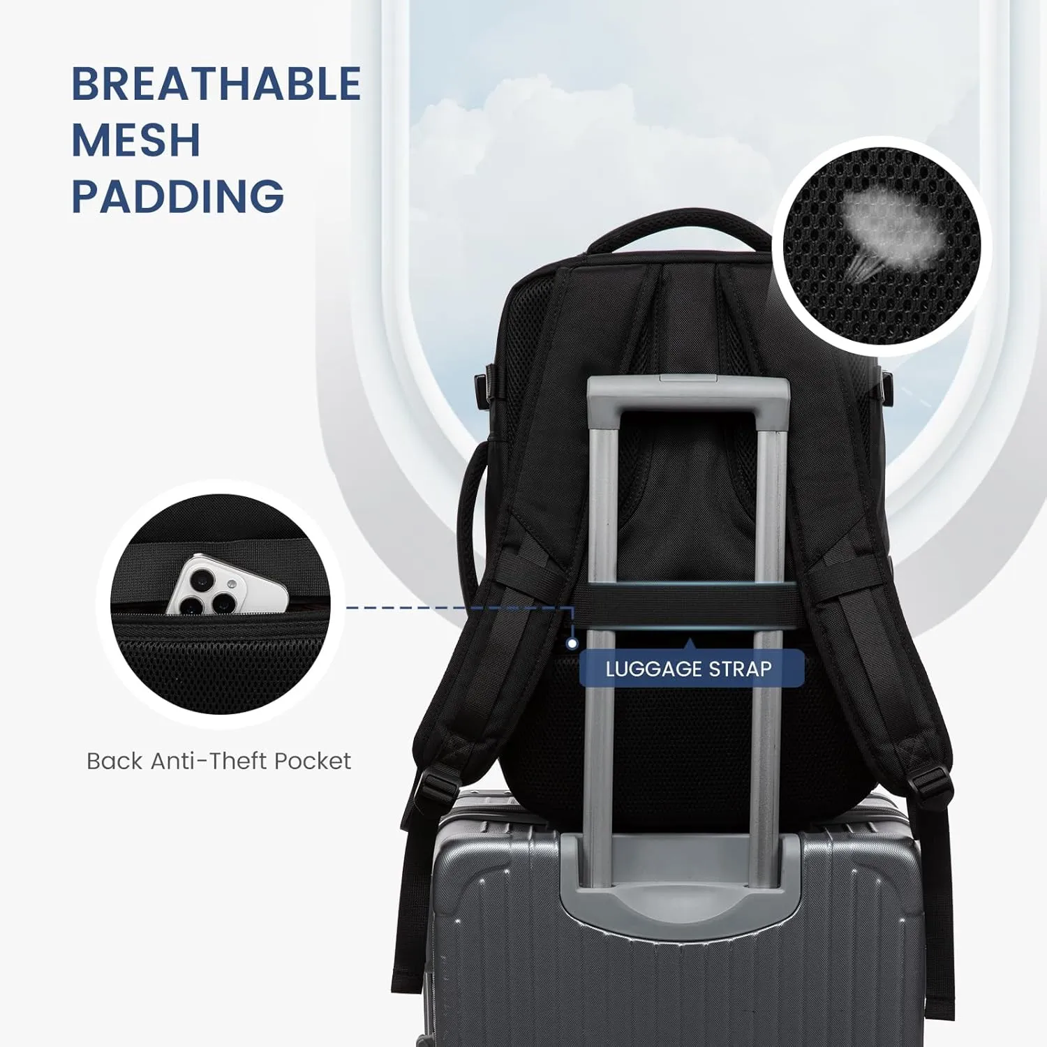 LOVEVOOK Travel Laptop Backpack for Men, 35L Large Carry On Backpack Personal Item Size, Airline Approved Waterproof Bookbag with 2 Packing Cubes Fits 15.6" Laptop, Black&Blue