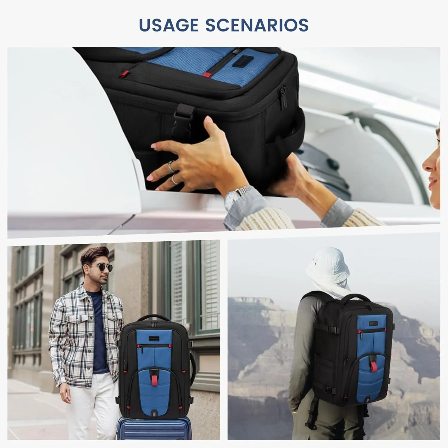 LOVEVOOK Travel Laptop Backpack for Men, 35L Large Carry On Backpack Personal Item Size, Airline Approved Waterproof Bookbag with 2 Packing Cubes Fits 15.6" Laptop, Black&Blue