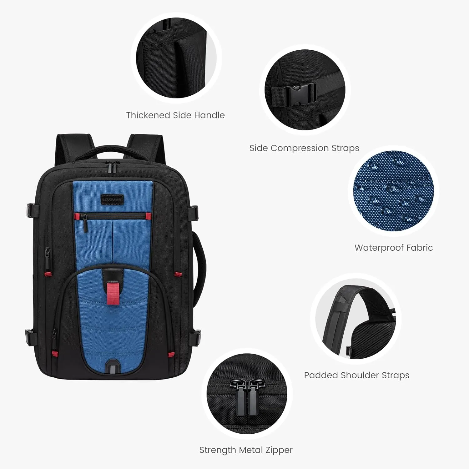 LOVEVOOK Travel Laptop Backpack for Men, 35L Large Carry On Backpack Personal Item Size, Airline Approved Waterproof Bookbag with 2 Packing Cubes Fits 15.6" Laptop, Black&Blue