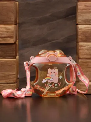 Lucky Bear Water Bottle with Strap for Kids – Orange, 450 ML