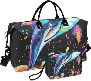 Luggage Travel Bag Weekender Duffel Bag Sports Gym Tote Bag with Adjustable Strap for Sports Foldable Cute Dolphin Colorful