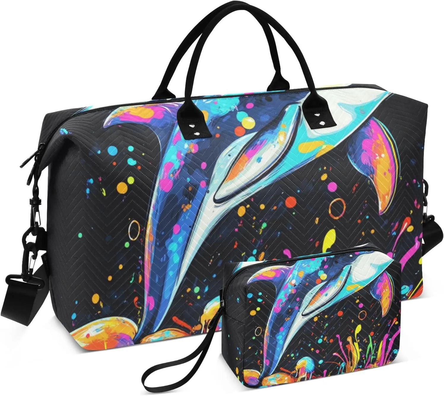 Luggage Travel Bag Weekender Duffel Bag Sports Gym Tote Bag with Adjustable Strap for Sports Foldable Cute Dolphin Colorful