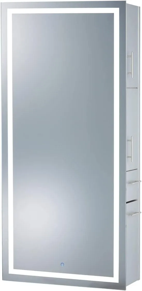 Lumina LED Salon Mirror & Storage Server, Extra-Large Full-Length Mirror, Built-in Dimmable LED Light, Easy & Accessible On/Off Button, in Silver, PIB-9110-SER-SIL