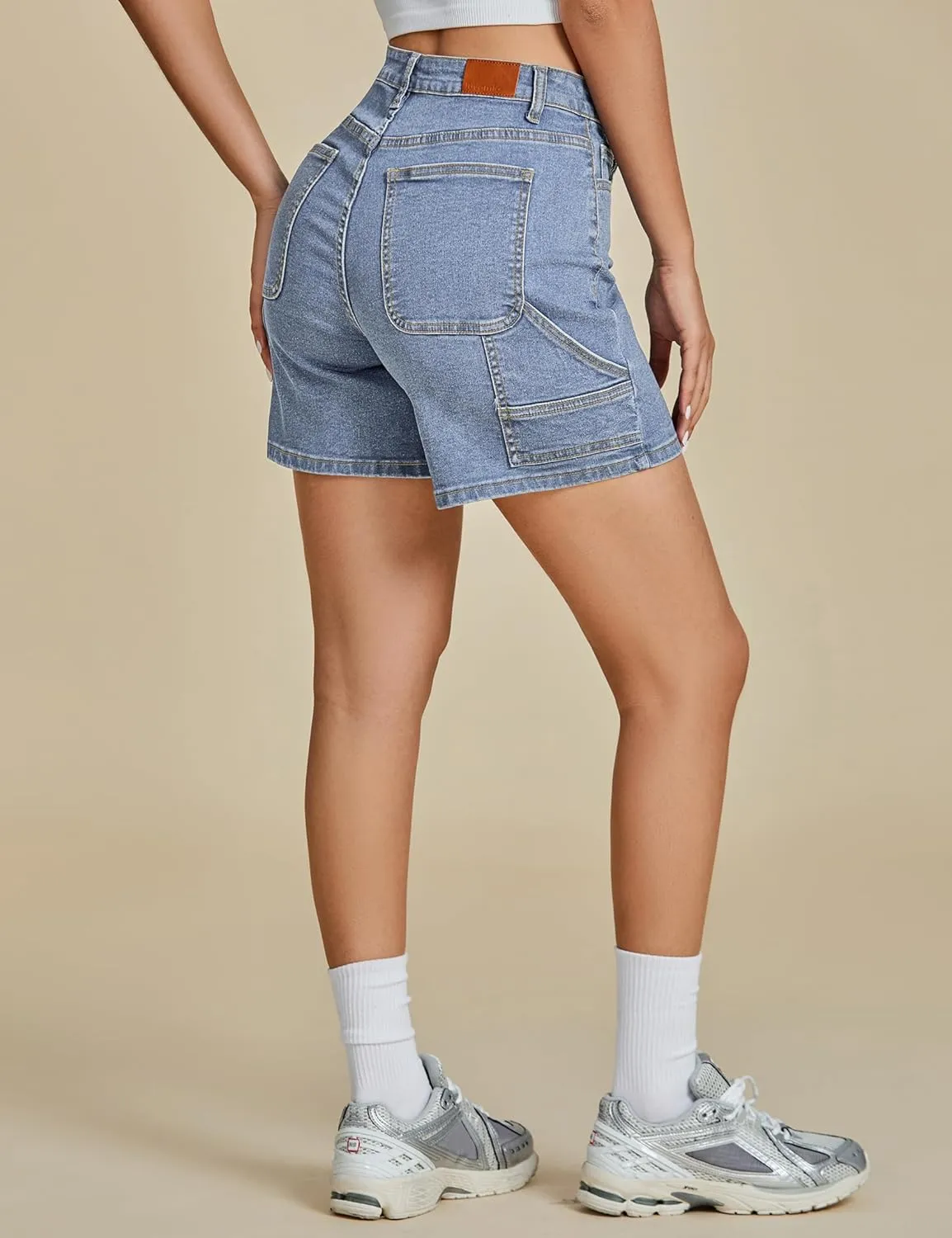 luvamia Jean Shorts for Women High Waisted Trendy Casual Utility Stretchy Denim Jorts Cutoff Long Shorts with Pockets